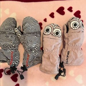 Dakine Toddler Dual-Pattern Mittens — Pink Owl & Black-White Zebra small and med